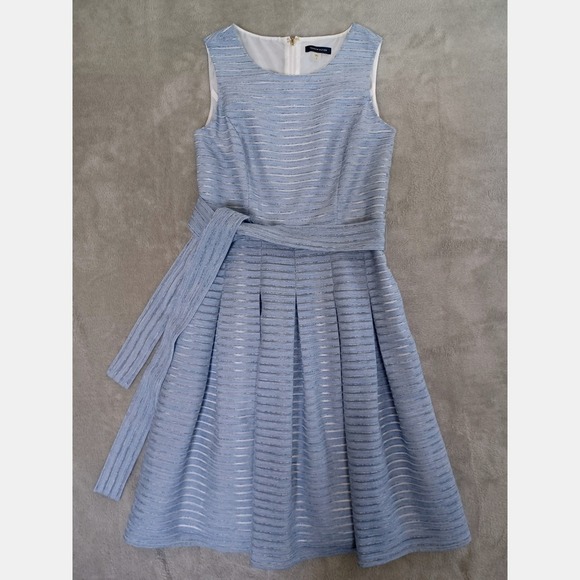 Tommy Hilfiger Dress Sz 6 Striped Pleated FitFlare Midi Periwinkle Wedding Guest - Picture 2 of 11